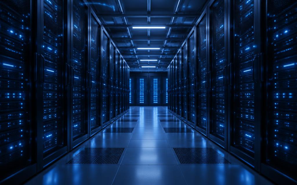 Engineer working in a data center aisle